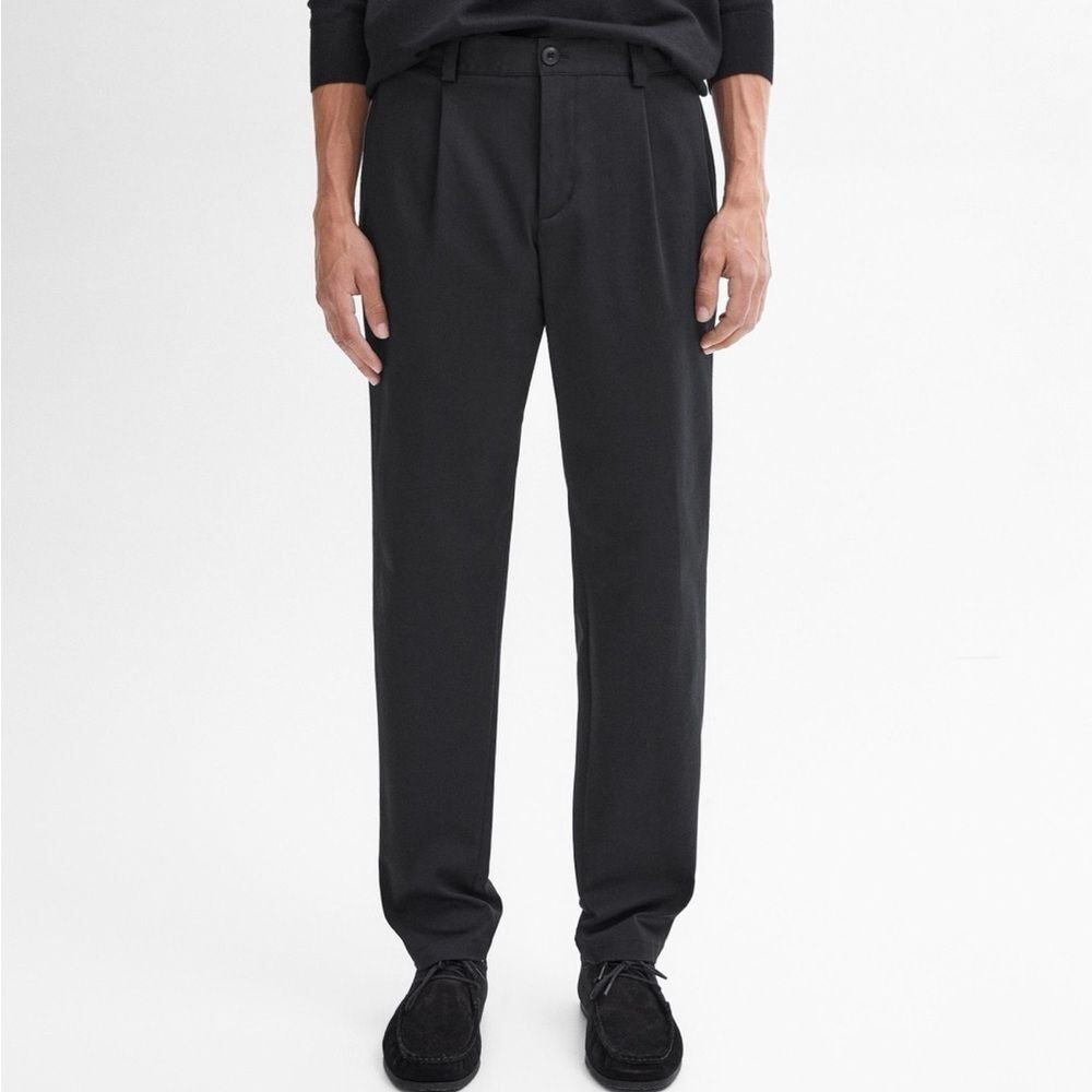 NWT Massimo Dutti Men's Stretch Twill Trousers Tapered Fit Black Size 30 Office